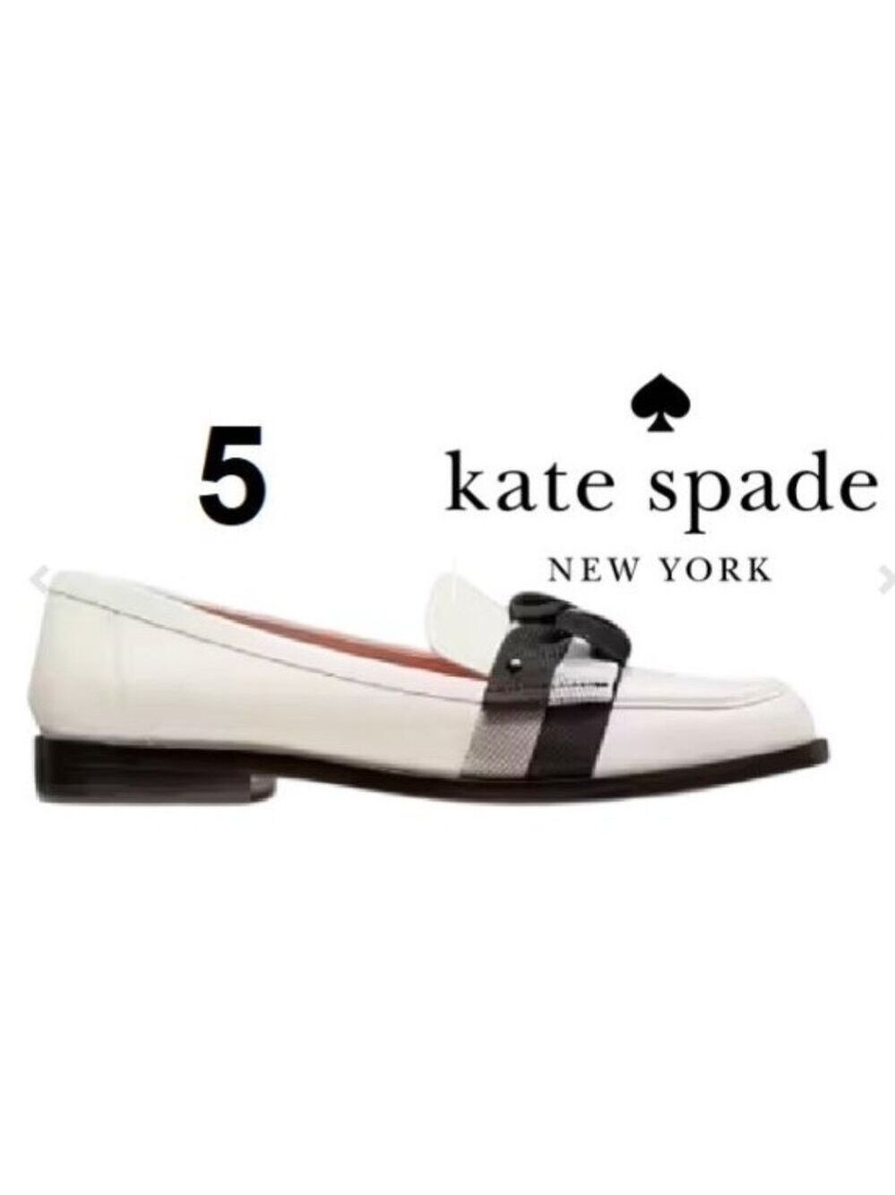 kate spade White and Black Leather Penny Loafers